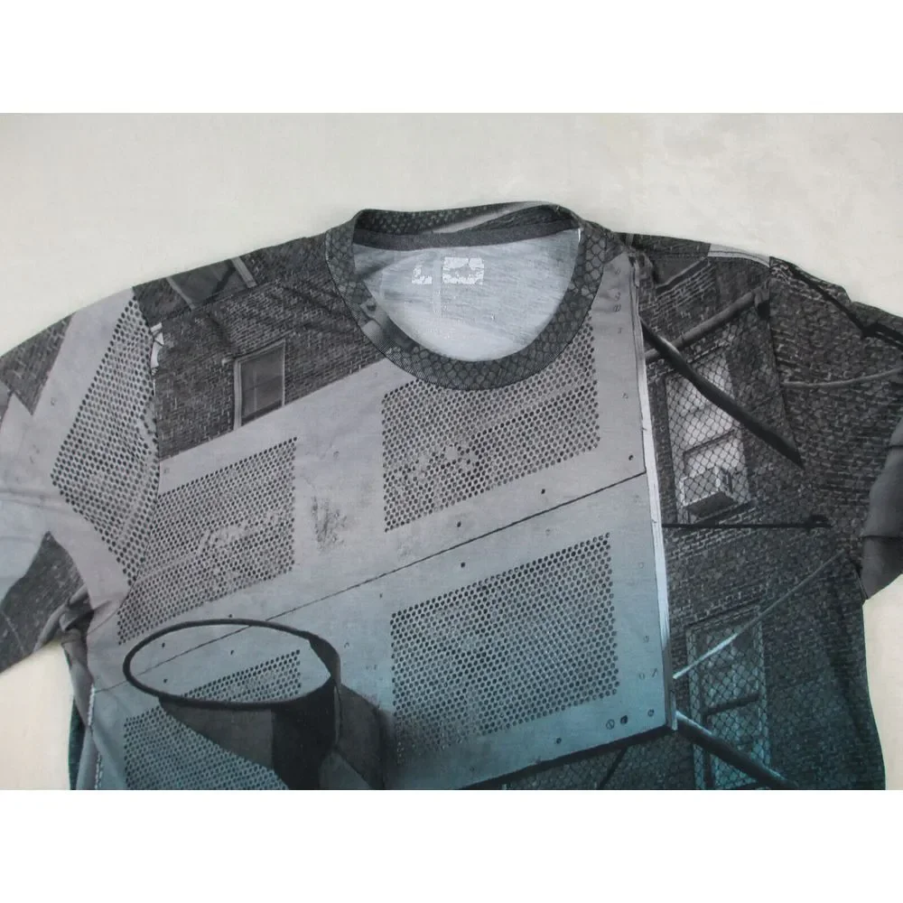 Adidas Shirt Mens Large Blue Lightweight Basketball‎ AOP Climalite Gym Workout*